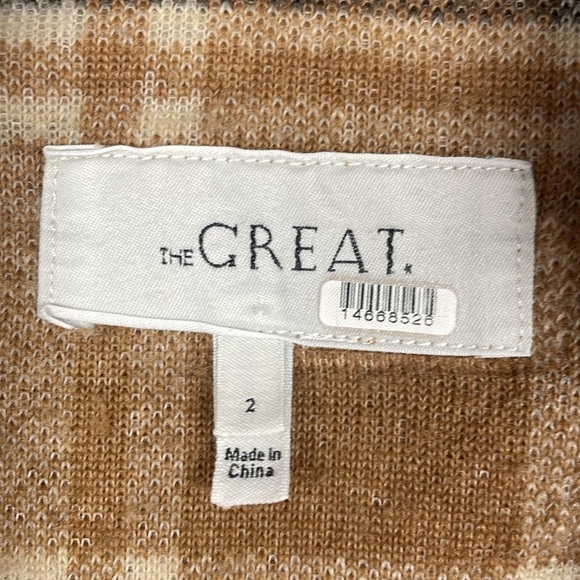 The Great Tartan Plaid Full-Zip Sherpa Relaxed Bomber Jacket Boho Brown Medium - Picture 10 of 13